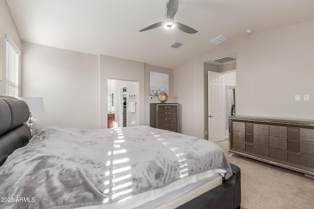 4152 W Bradshaw Creek Ln, New River, AZ 85087 - bedroom featuring light colored carpet, vaulted ceiling, and a ceiling fan