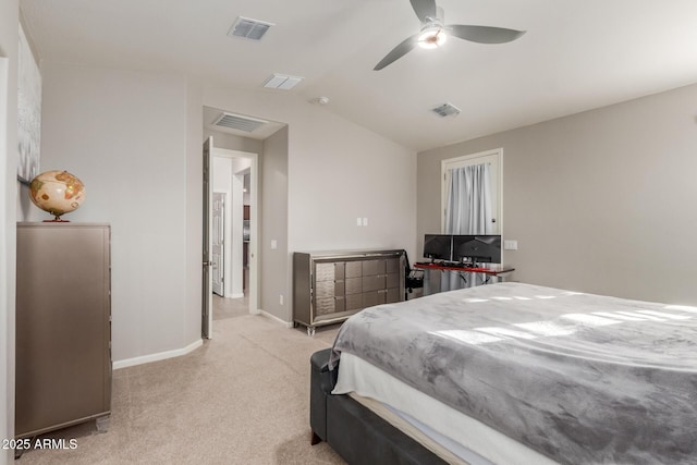 4152 W Bradshaw Creek Ln, New River, AZ 85087 - bedroom with light colored carpet, lofted ceiling, and a ceiling fan