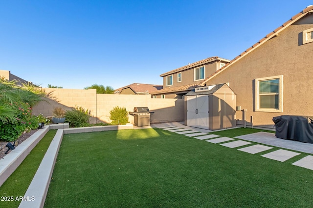 4152 W Bradshaw Creek Ln, New River, AZ 85087 - fenced backyard featuring a shed and a patio area