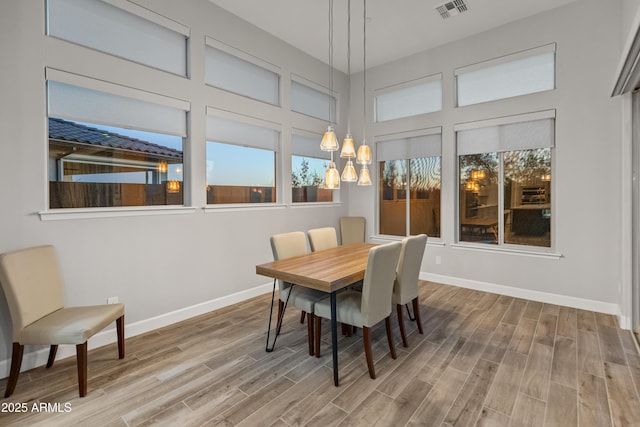 dining area featuring wood-type flooring and a wealth of natural light