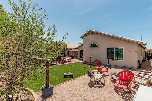 51 N Rush St, Chandler, AZ 85226 - rear view of property with a patio area, a lawn, stucco siding, and a tile roof