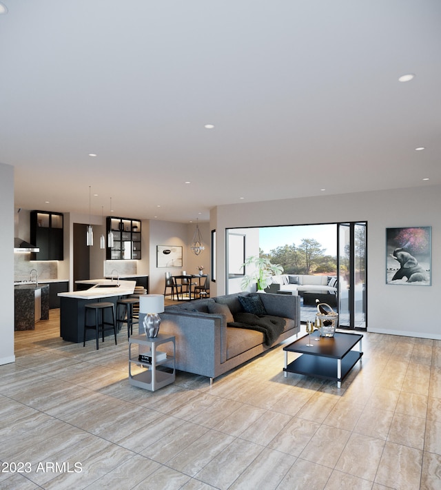 living room featuring sink