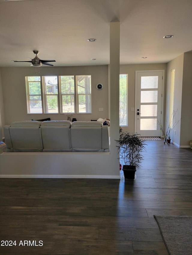 entryway featuring dark hardwood / wood-style floors and ceiling fan