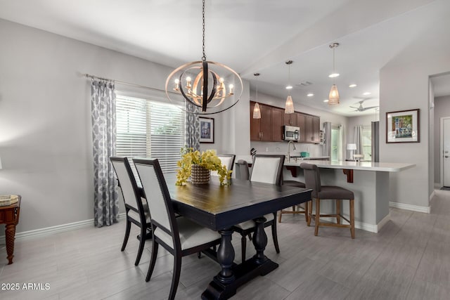 2597 E Hickory St, Gilbert, AZ 85298 - dining space with a chandelier, baseboards, recessed lighting, and light wood finished floors