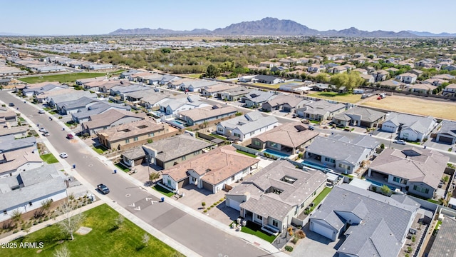 aerial view featuring a residential view and a mountain view