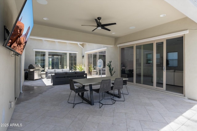 view of patio / terrace with grilling area, outdoor dining space, outdoor lounge area, and ceiling fan