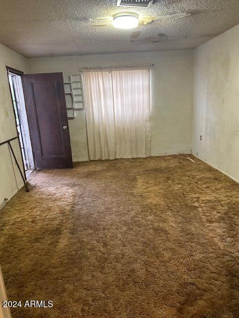 spare room featuring carpet and a textured ceiling