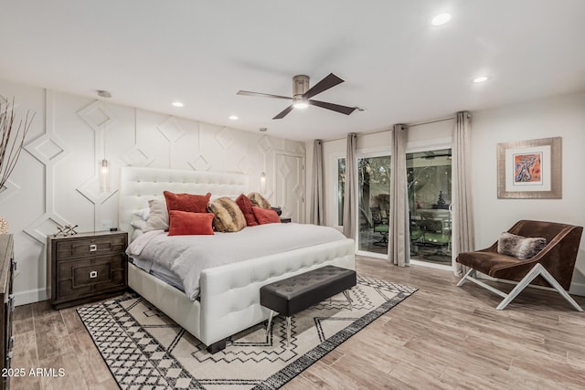 11822 S Coconino St, Phoenix, AZ 85044 - bedroom featuring access to exterior, light wood finished floors, recessed lighting, and a ceiling fan