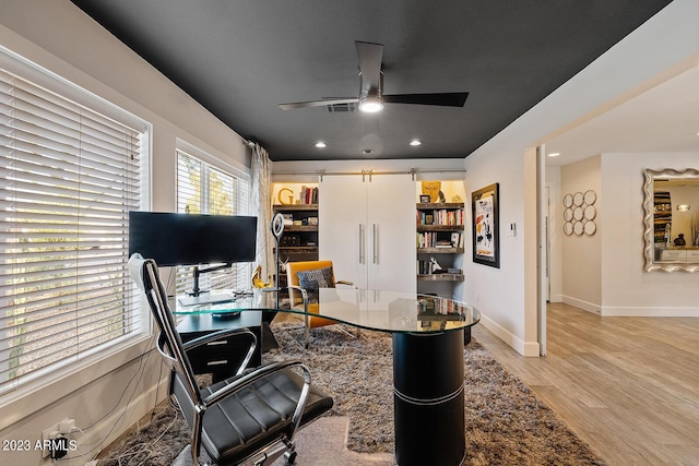 11822 S Coconino St, Phoenix, AZ 85044 - office area featuring a ceiling fan, light wood finished floors, baseboards, and recessed lighting