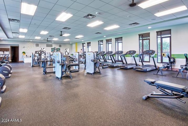 gym featuring a drop ceiling