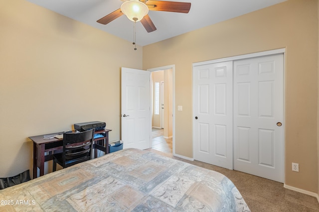 44574 W High Desert Trl, Maricopa, AZ 85139 - bedroom featuring a ceiling fan, baseboards, carpet, and a closet