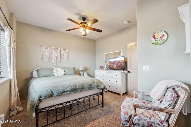 bedroom featuring ceiling fan and carpet flooring