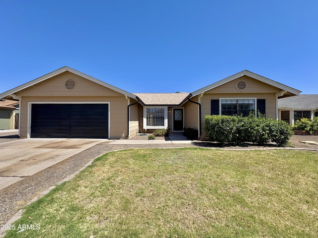6419 W Monte Cristo Ave, Glendale, AZ 85306 - ranch-style home with an attached garage, concrete driveway, a front yard, and a shingled roof
