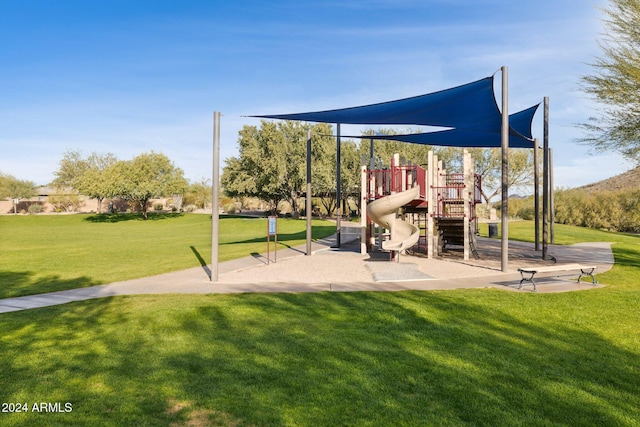 view of playground featuring a yard