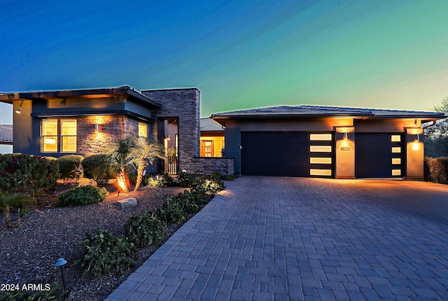 prairie-style house with a garage