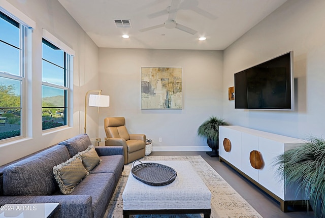 living room with ceiling fan