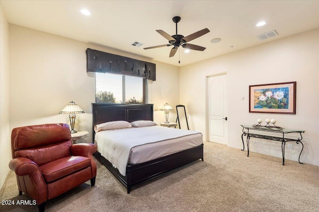 bedroom featuring carpet floors and ceiling fan