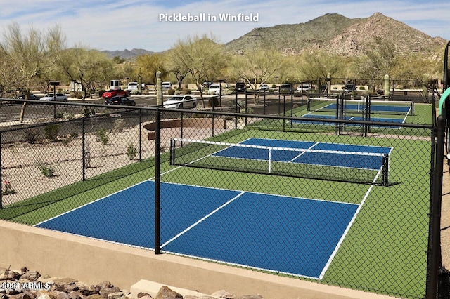 view of sport court featuring a mountain view