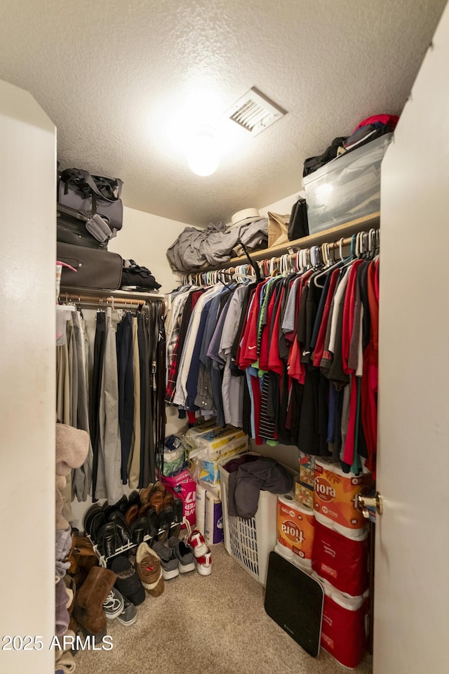 walk in closet with carpet flooring