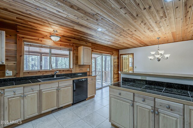 2793 Canyon Ridge Rd, Overgaard, AZ 85933 - kitchen with light tile patterned floors, wooden ceiling, a sink, and black dishwasher