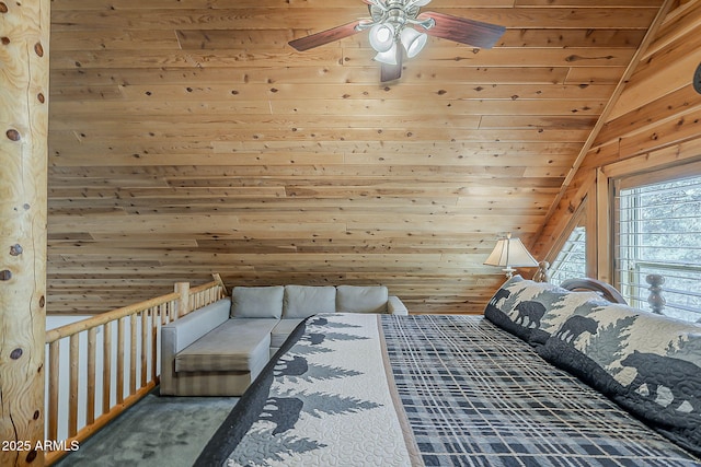 2793 Canyon Ridge Rd, Overgaard, AZ 85933 - carpeted bedroom with vaulted ceiling, wooden ceiling, and ceiling fan