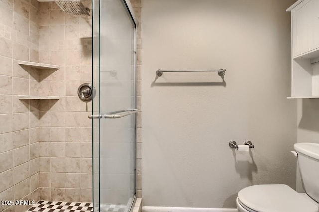 bathroom with toilet and a stall shower