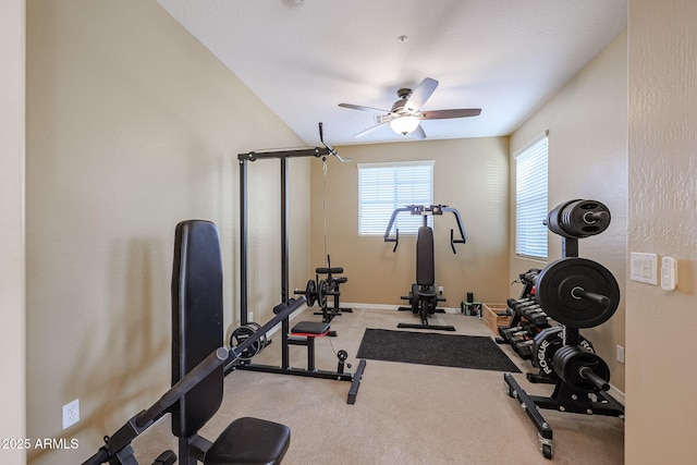 exercise area with ceiling fan