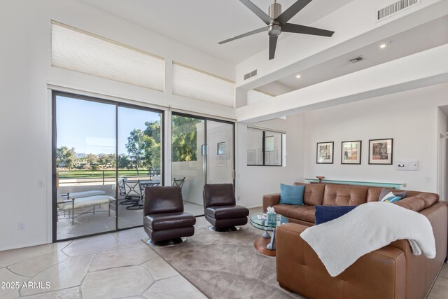 living room with ceiling fan