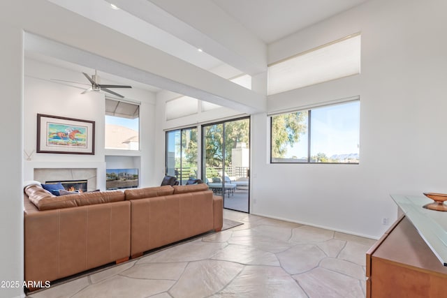 living room with ceiling fan