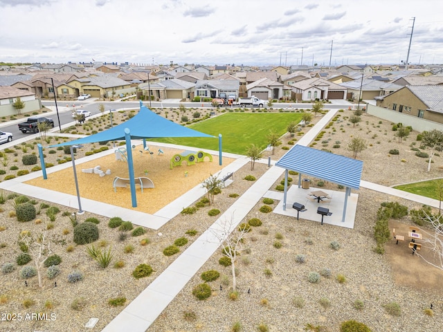 birds eye view of property with a residential view