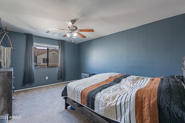 bedroom featuring carpet floors and ceiling fan