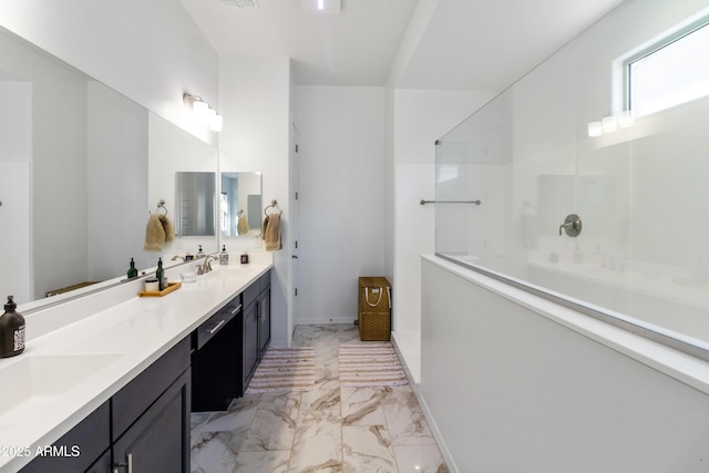 bathroom featuring vanity and walk in shower