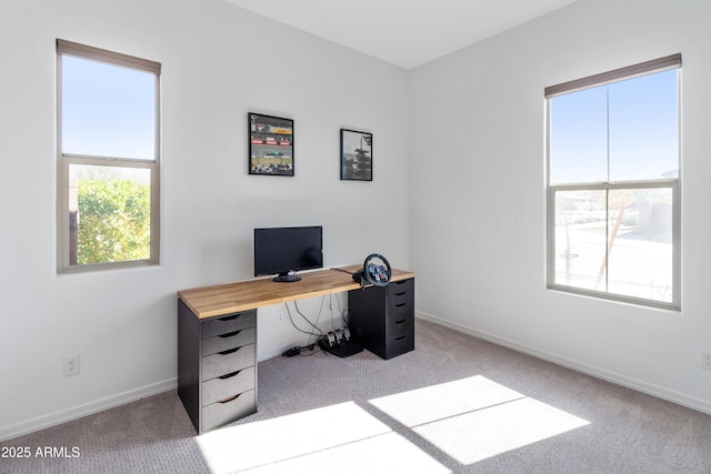 office space featuring light carpet