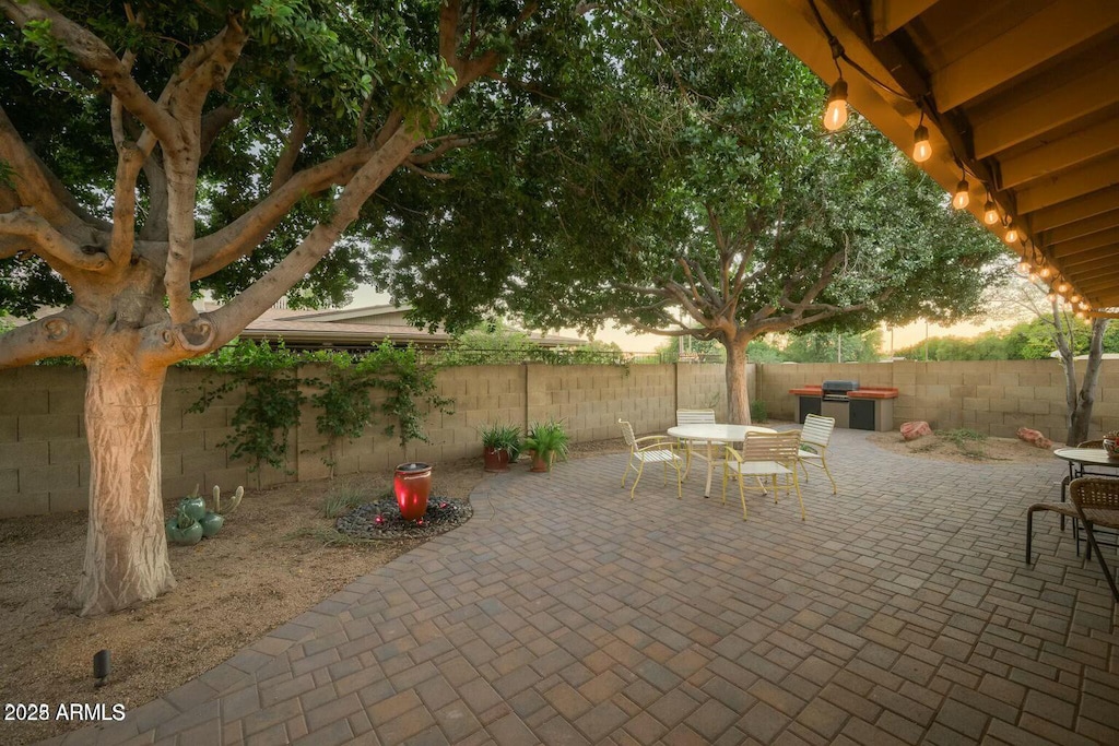 view of patio with outdoor dining area and a fenced backyard