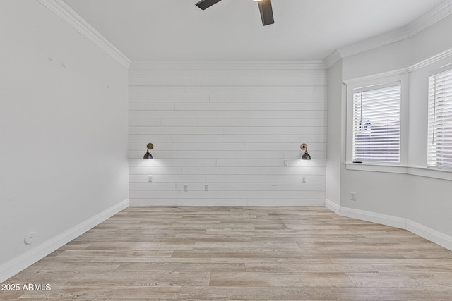 18998 E Lark Dr, Queen Creek, AZ 85142 - empty room featuring crown molding, a ceiling fan, light wood-style flooring, and baseboards