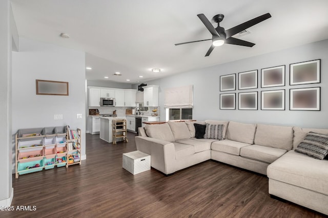 25210 N 40th Ave, Phoenix, AZ 85083 - living area featuring ceiling fan, dark wood-style flooring, and recessed lighting