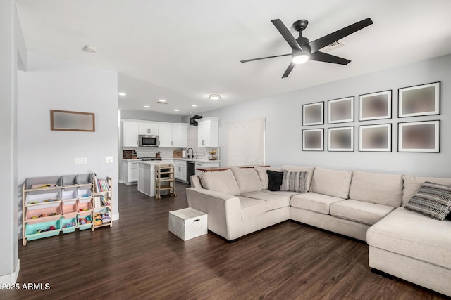 25210 N 40th Ave, Phoenix, AZ 85083 - living area featuring ceiling fan, dark wood finished floors, and recessed lighting