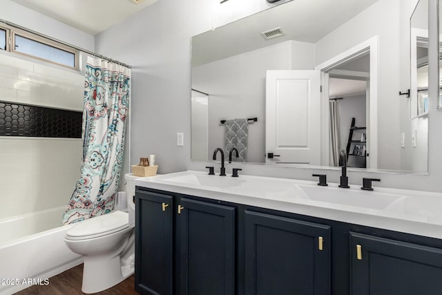 25210 N 40th Ave, Phoenix, AZ 85083 - bathroom with double vanity, shower / bath combination with curtain, and wood finished floors