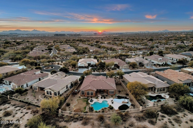 view of aerial view at dusk