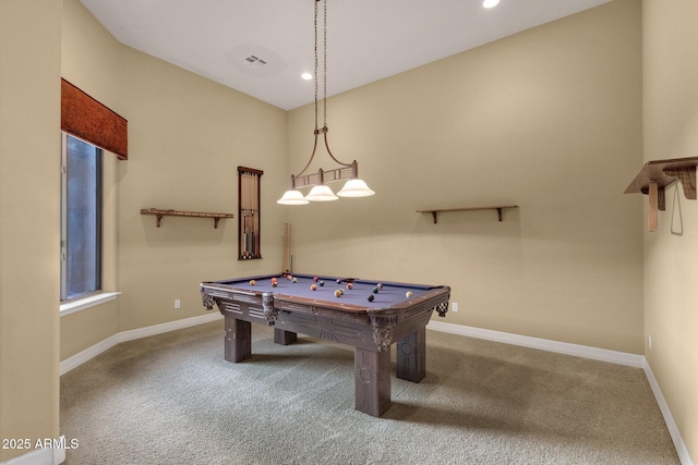 playroom with pool table and carpet