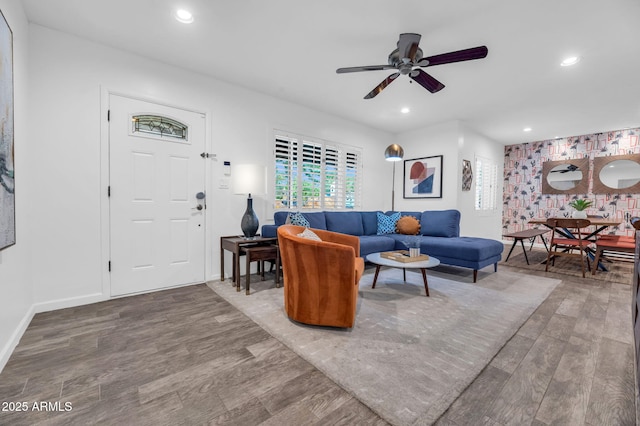 4020 N 34th St, Phoenix, AZ 85018 - living area with recessed lighting, ceiling fan, and wood finished floors