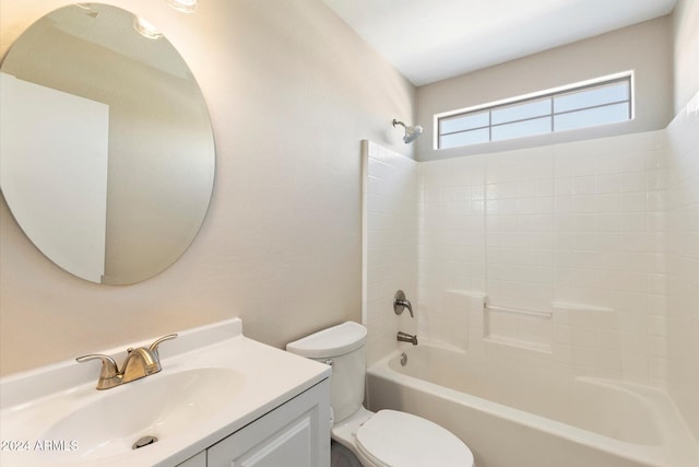 full bathroom with shower / tub combination, vanity, and toilet