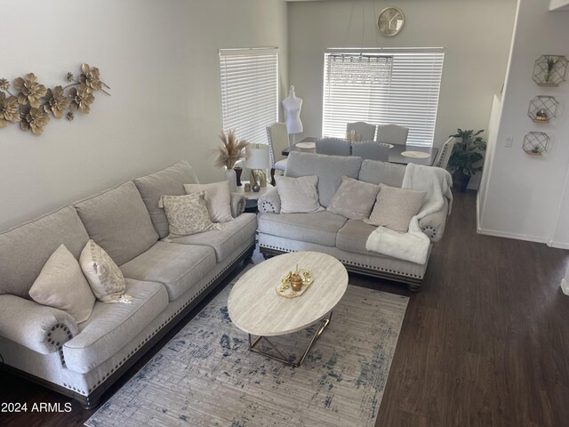 living room featuring dark hardwood / wood-style flooring