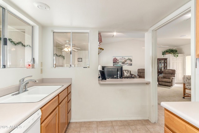 bathroom with vanity and a ceiling fan