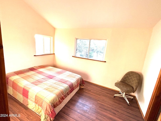 bedroom featuring vaulted ceiling and dark hardwood / wood-style flooring