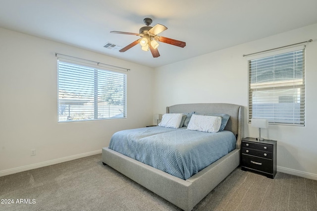 bedroom featuring carpet and ceiling fan