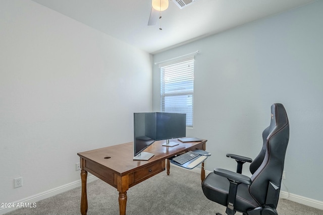 home office with light carpet