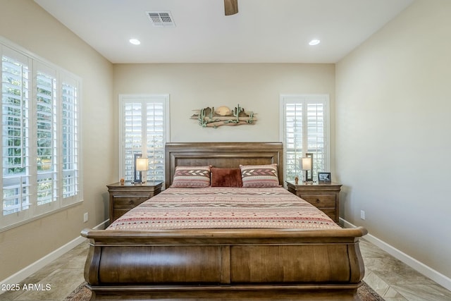 bedroom featuring ceiling fan