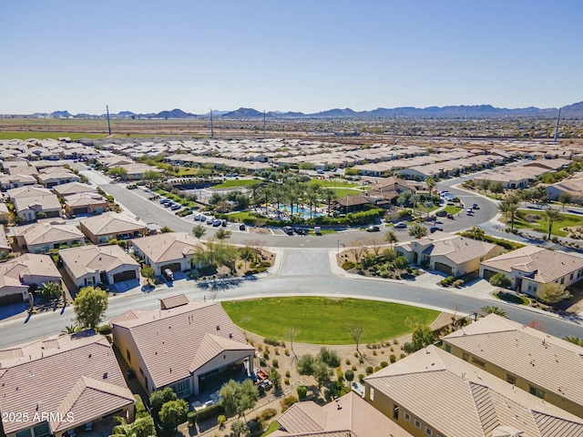 drone / aerial view featuring a mountain view