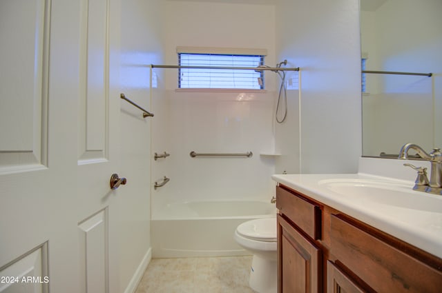 full bathroom featuring tile patterned floors, vanity, toilet, and shower / bath combination